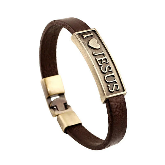 Vintage Leather Love Jesus Bracelet