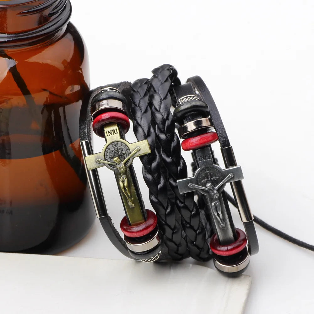 Leather Crucifix Bracelet