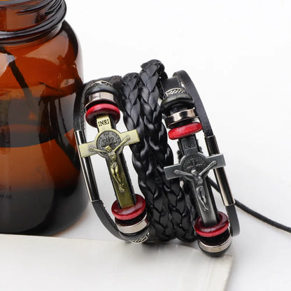 Leather Crucifix Bracelet