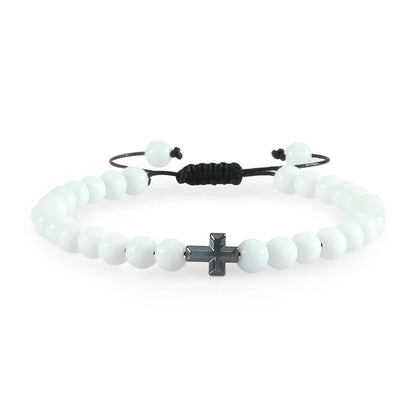 Verstellbares Perlenarmband mit Kreuz und geflochtener Kordel