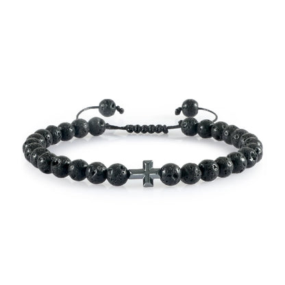Verstellbares Perlenarmband mit Kreuz und geflochtener Kordel