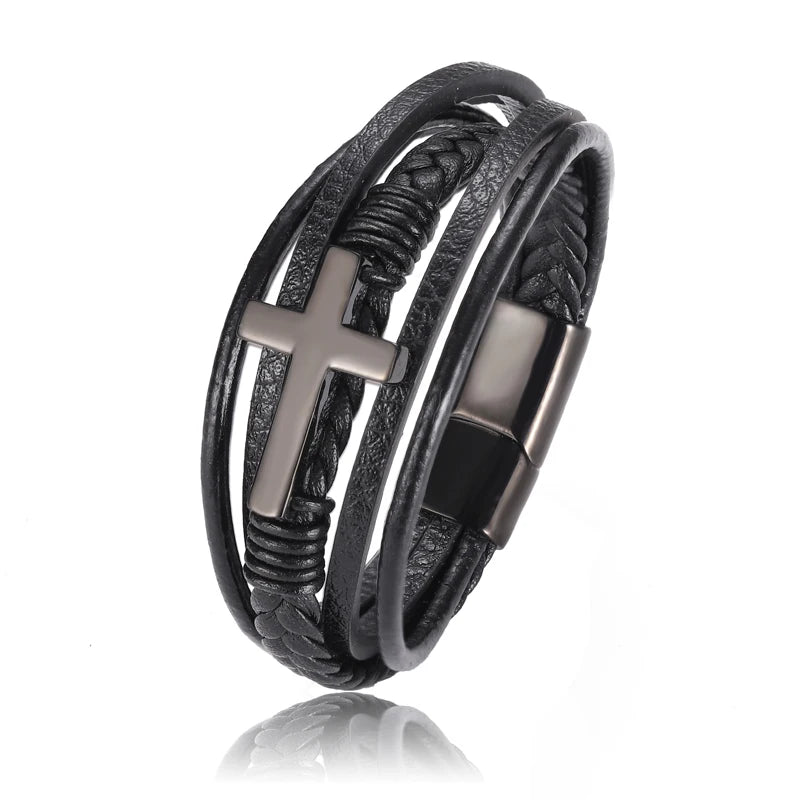Bold Multi-Layered Cross Magnetic Bracelet