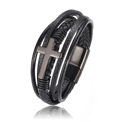 Bold Multi-Layered Cross Magnetic Bracelet