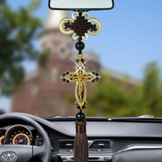 Enfeite pendente de crucifixo ornamentado para carro