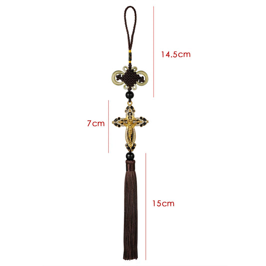 Enfeite pendente de crucifixo ornamentado para carro