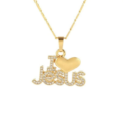 I Love Jesus Heart Necklace with Sparkling Lettering