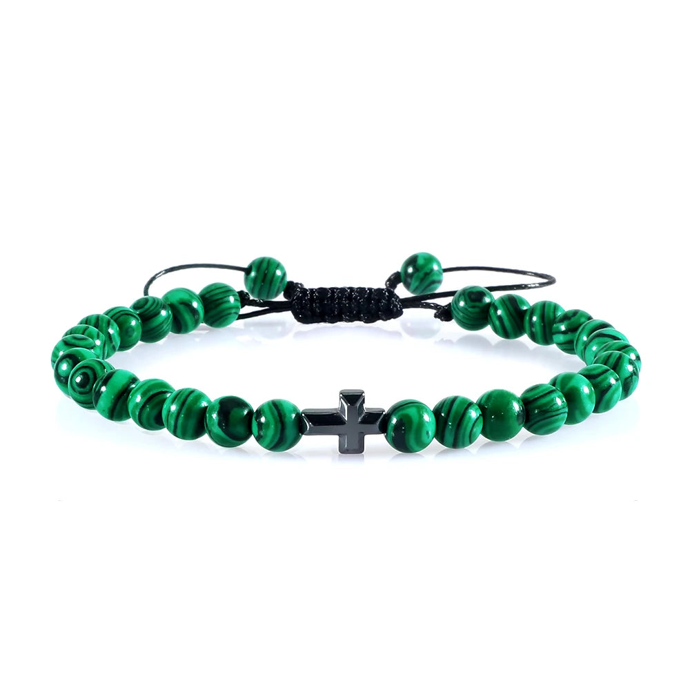 Verstellbares Perlenarmband mit Kreuz und geflochtener Kordel