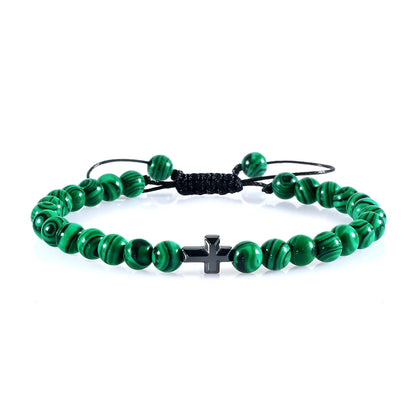 Verstellbares Perlenarmband mit Kreuz und geflochtener Kordel