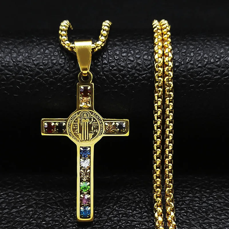 Catholic Jesus Cross Saint Benedict Necklace