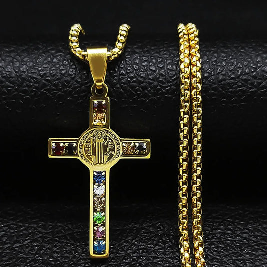 Catholic Jesus Cross Saint Benedict Necklace