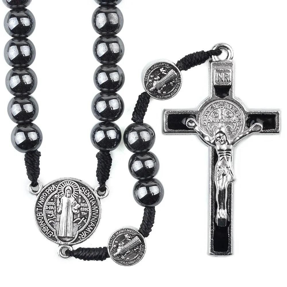 Catholic Rosary Car Ornament with Saint Benedict Medal