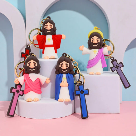 Soft Rubber Jesus & Cross Keyring Set