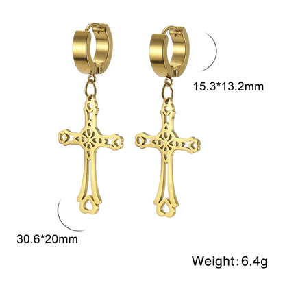Cross Dangle Hoop Earrings