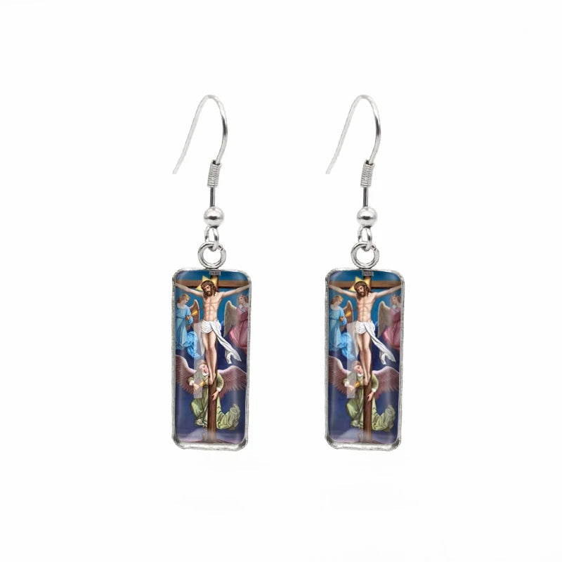 Crucifixion Image Drop Earrings