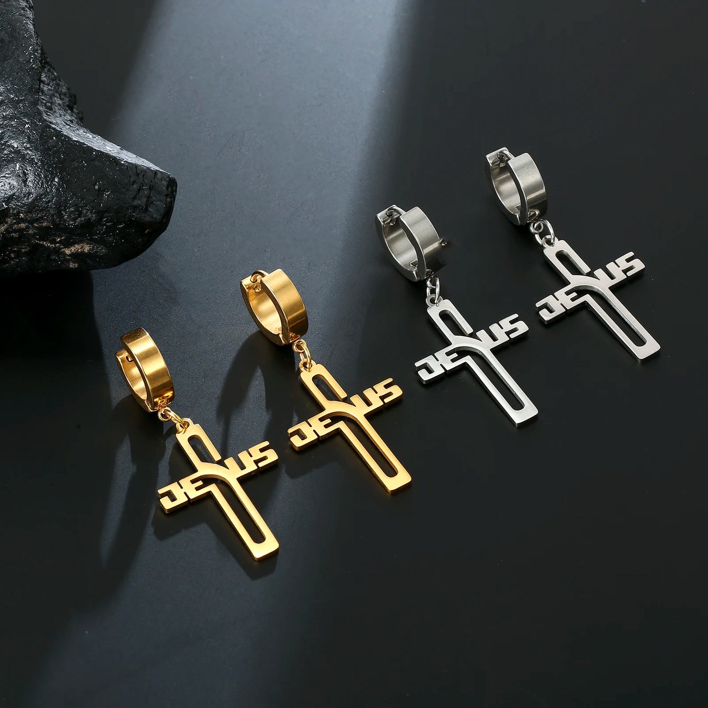 Cross Dangle Hoop Earrings