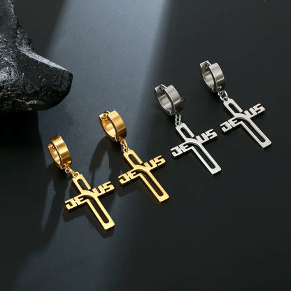 Cross Dangle Hoop Earrings