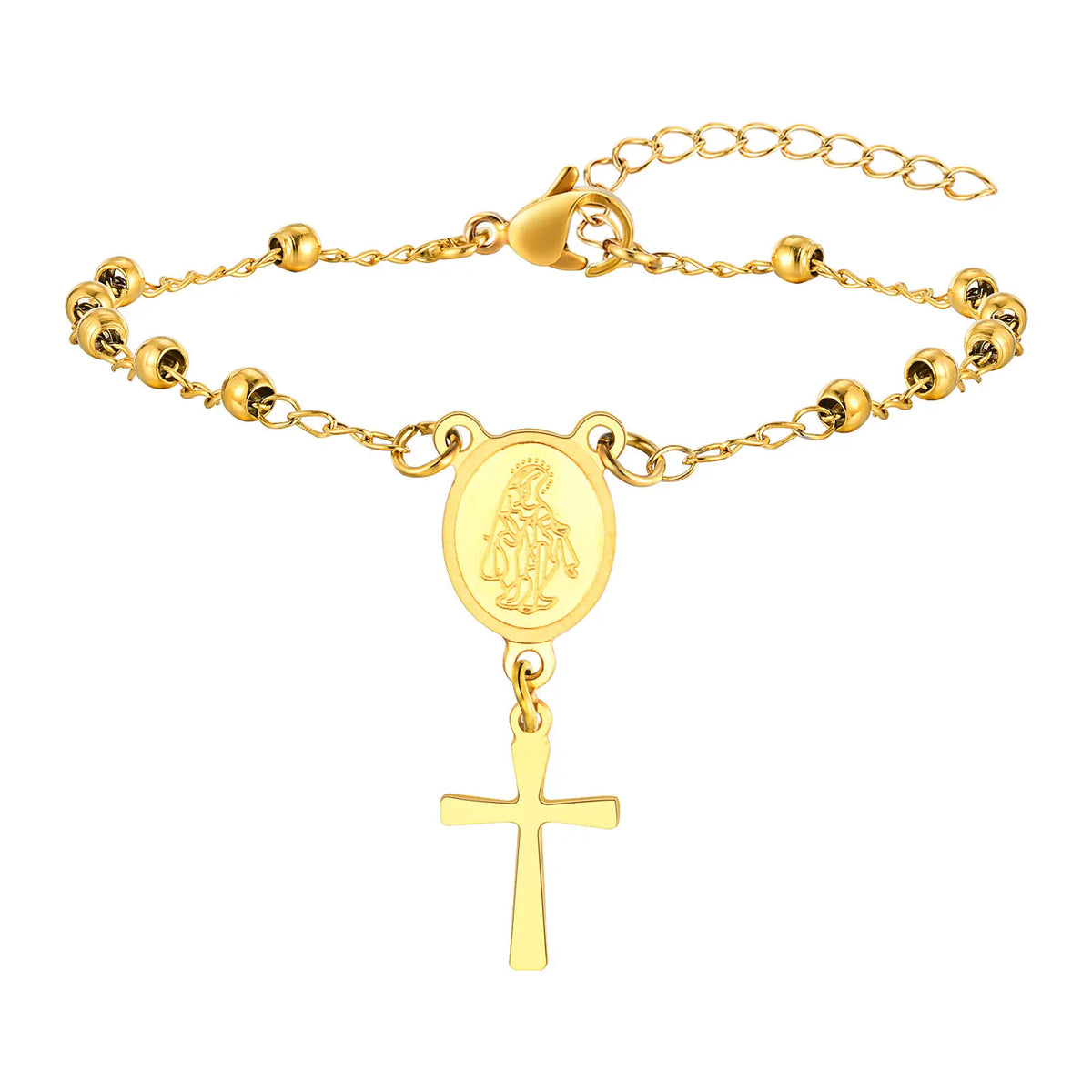 Pulsera de rosario de acero inoxidable con medalla de la Virgen María