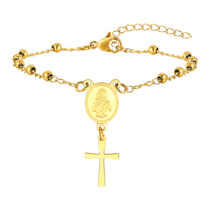 Pulsera de rosario de acero inoxidable con medalla de la Virgen María