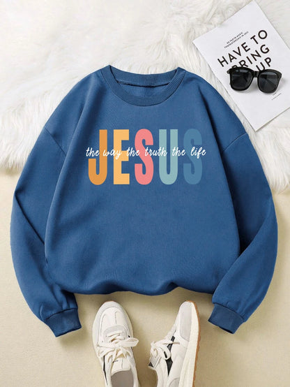 Jesus Color Letter Print Sweatshirt 