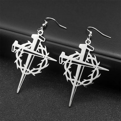Crown of Thorns Cross Drop Earrings