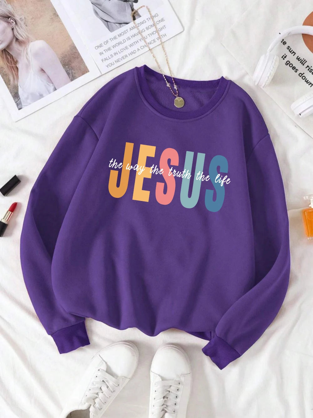 Jesus Color Letter Print Sweatshirt 