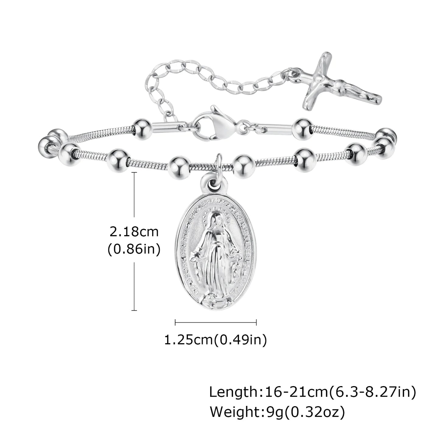 Pulseira Virgem Maria e Cruz para Mulheres