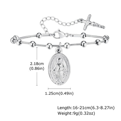 Pulseira Virgem Maria e Cruz para Mulheres