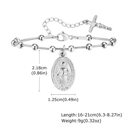 Virgin Mary and Cross Bracelet for Women