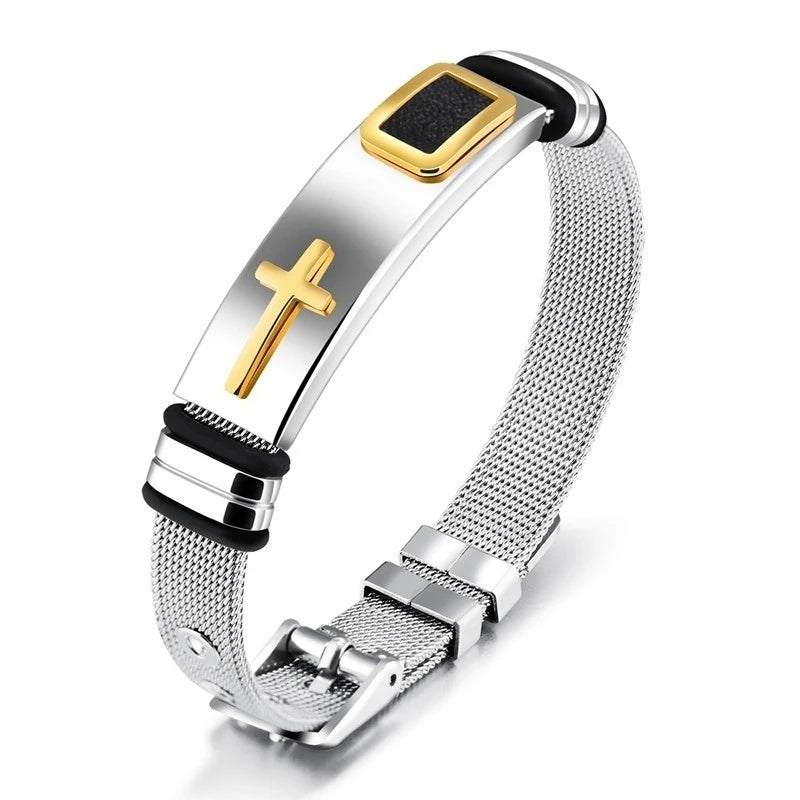 Armband mit Kreuzdetail und Silikon- oder Metallgeflechtband