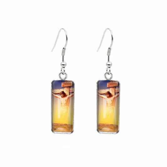 Crucifixion Image Drop Earrings