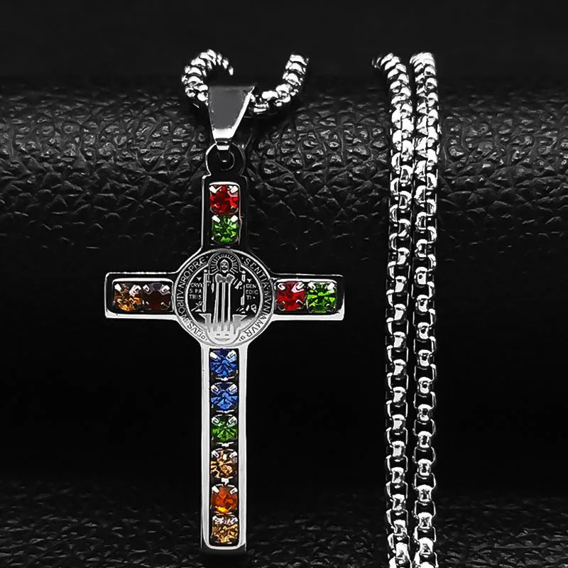 Catholic Jesus Cross Saint Benedict Necklace