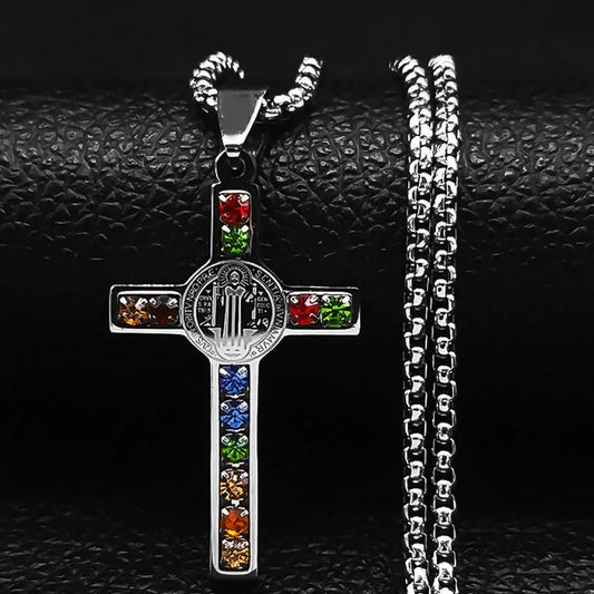 Catholic Jesus Cross Saint Benedict Necklace