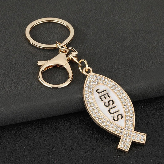 Gold-Tone Sparkling Ichthys Keyring