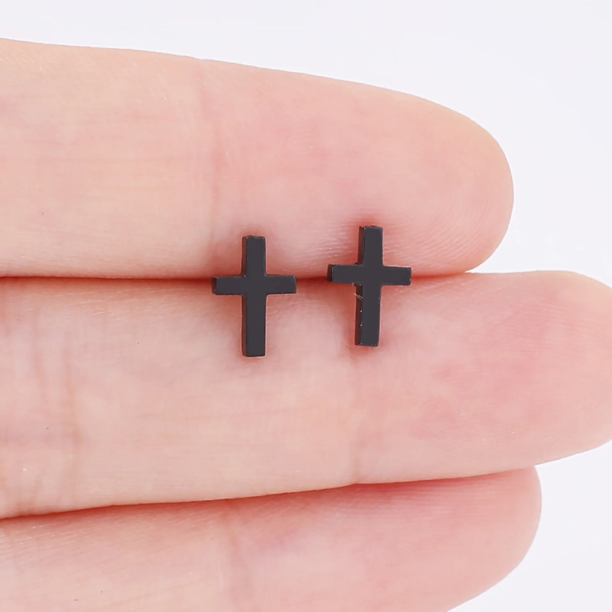 Christian Cross Stud Earrings in Stainless Steel