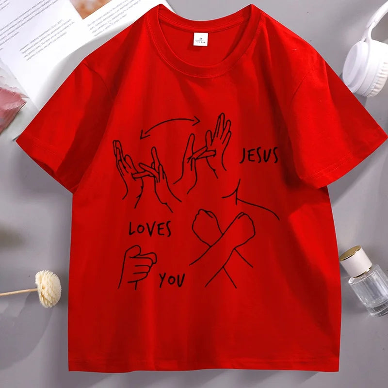 Camiseta Jesus te ama linguagem gestual