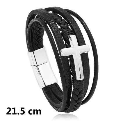 Multi-Layered Leather Cross Magnetic Bracelet