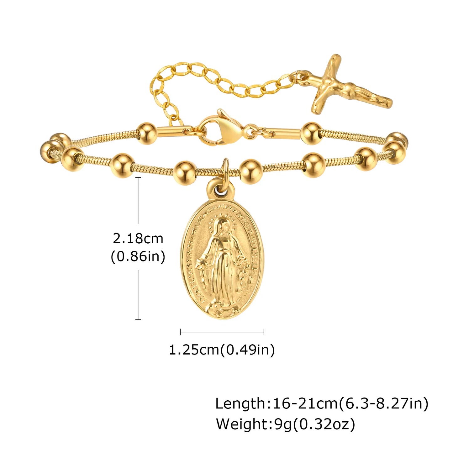 Pulseira Virgem Maria e Cruz para Mulheres