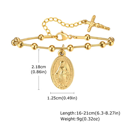 Pulseira Virgem Maria e Cruz para Mulheres