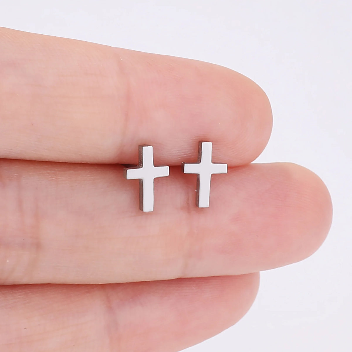 Christian Cross Stud Earrings in Stainless Steel