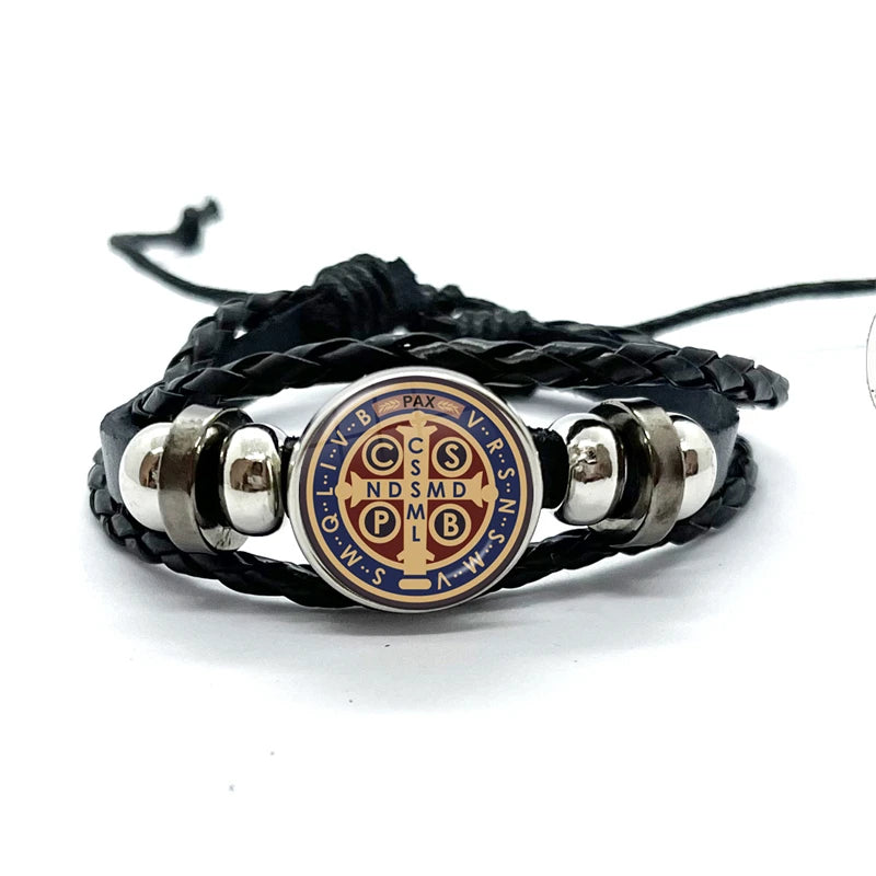 Benediktusmedaillen-Armband mit schwarzen geflochtenen Bändern