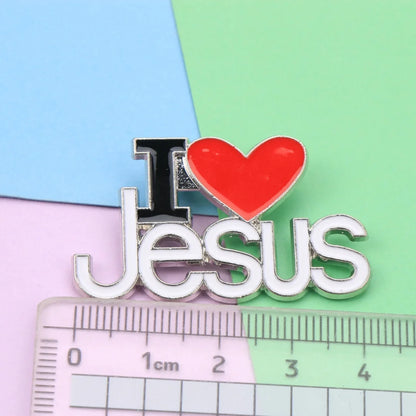 Broche esmaltado «Amo a Jesús» con corazón rojo