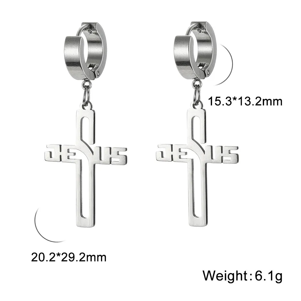 Cross Dangle Hoop Earrings