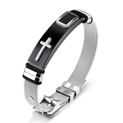 Armband mit Kreuzdetail und Silikon- oder Metallgeflechtband
