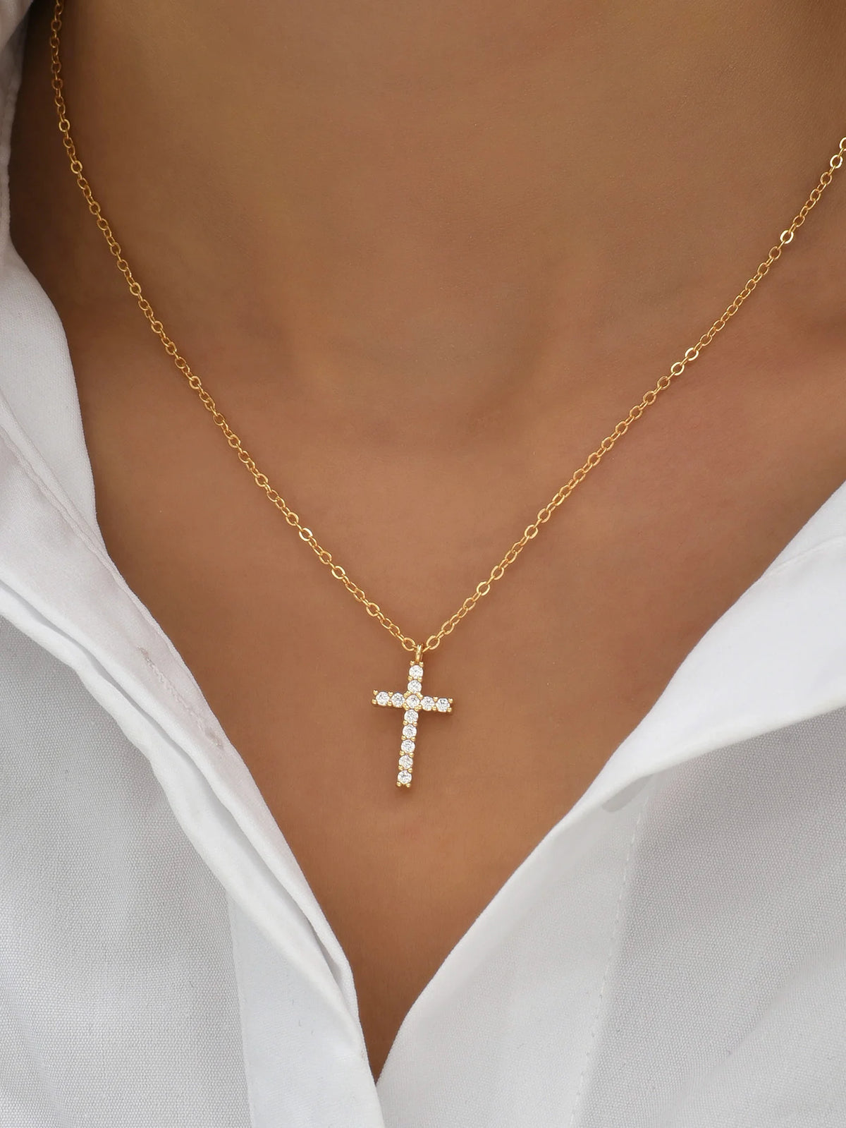 Zircon Cross Necklace - Gold and Silver Faith Pendant