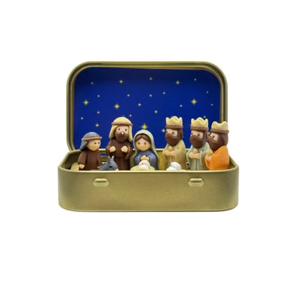 1. Mini-Weihnachtskrippen-Set in einer Eisenbox, Krippenszene im Taschenformat mit Figuren von Maria, Jesus, Hirten und Tieren, Weihnachts- oder Ostergeschenk, Dekoration