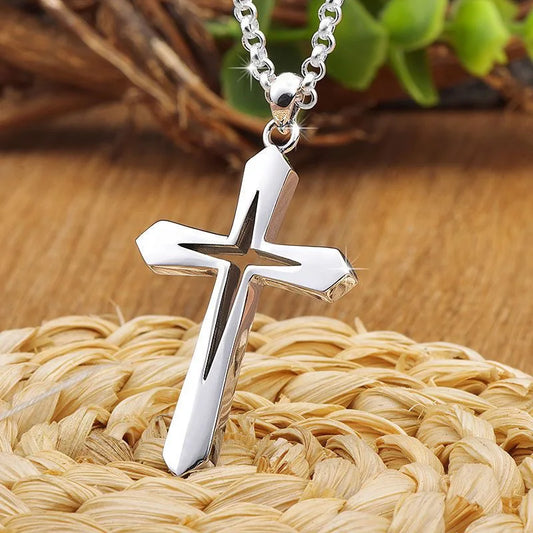Hollow Cross Necklace – Stainless Steel Christian Pendant