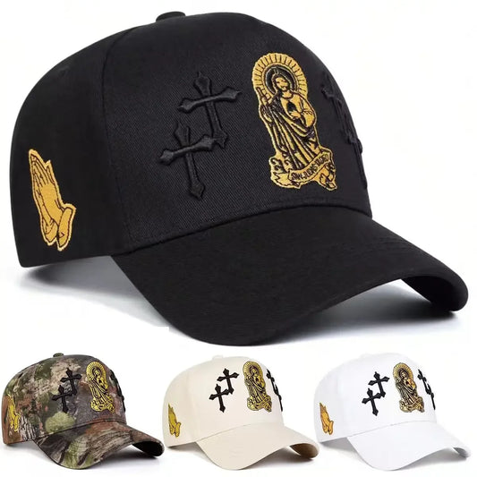 Gorra de béisbol unisex con cruz cristiana bordada