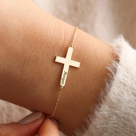 Personalized Sideways Cross Bracelet