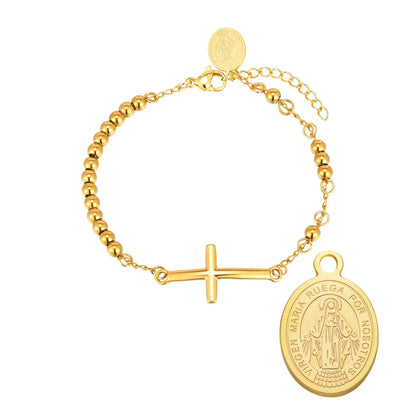 Pulseira Cruz e Medalha em Ouro