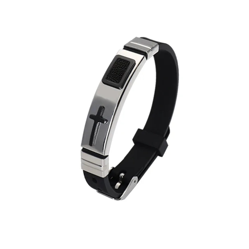 Armband mit Kreuzdetail und Silikon- oder Metallgeflechtband